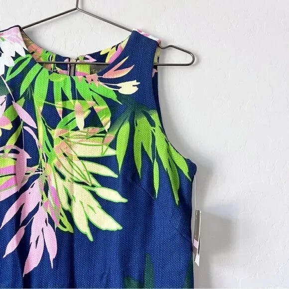 JUST...TAYLOR Floral Basketweave Cotton Stretch Sheath Dress Exposed Zipper NWT - Picture 3 of 10